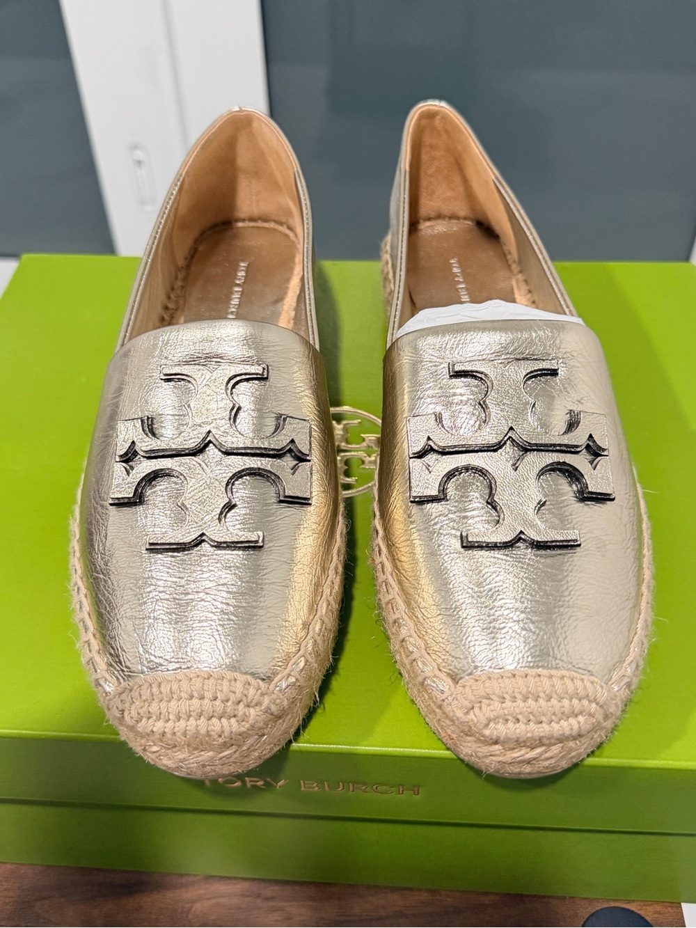 Tory Burch Gold Metallic Leather Espadrille Flats